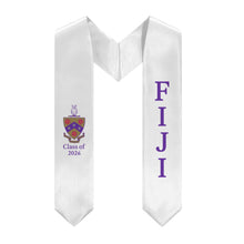 Load image into Gallery viewer, FIJI + Crest + Class of 2026 Graduation Stole - White &amp; Purple