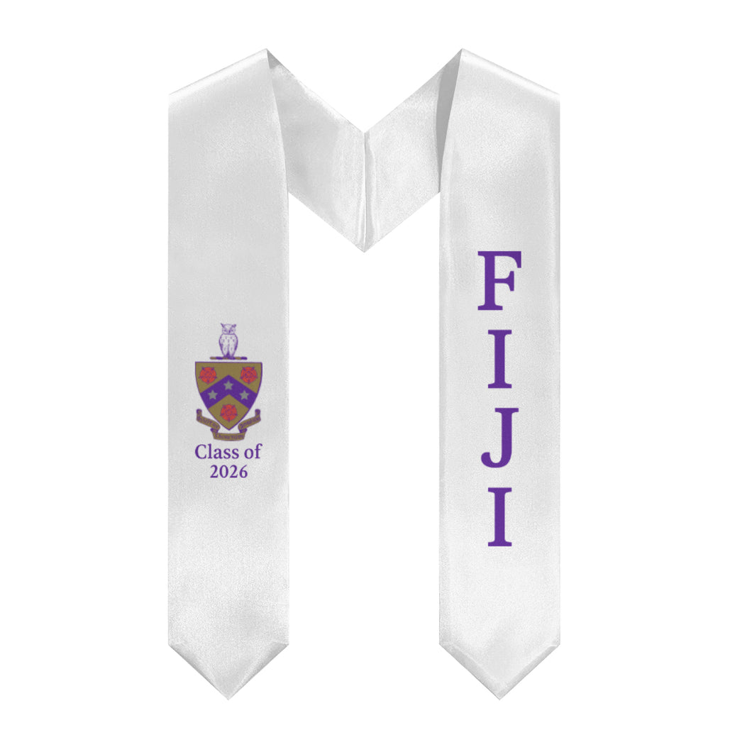 FIJI + Crest + Class of 2026 Graduation Stole - White & Purple