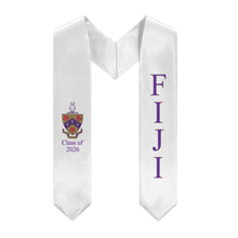 Load image into Gallery viewer, FIJI + Crest + Class of 2026 Graduation Stole - White, Purple &amp; Gold