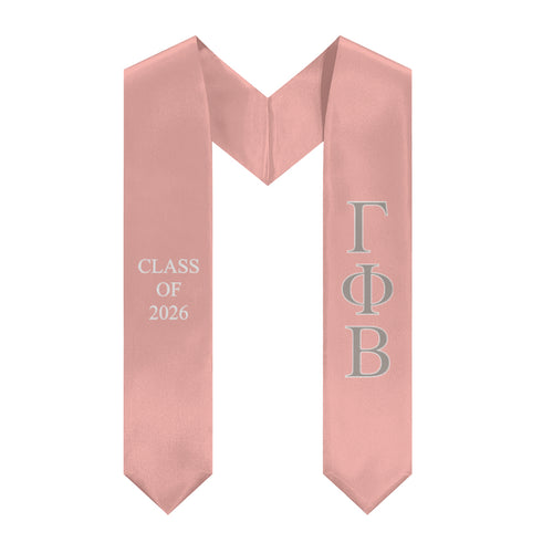Gamma Phi Beta Class of 2026 Sorority Stole - Blush, Al La Mode & White