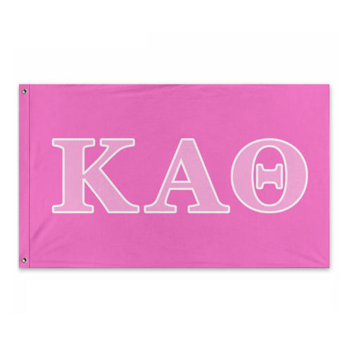 Kappa Alpha Theta Wide Block Greek Flag - Neon Fuchsia, Carnation Pink & White