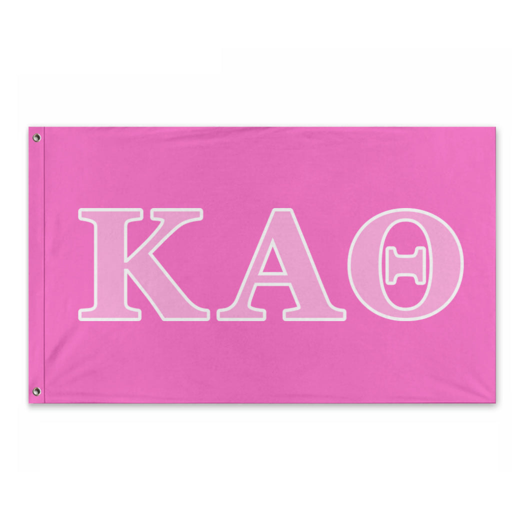 Kappa Alpha Theta Wide Block Greek Flag - Neon Fuchsia, Carnation Pink & White