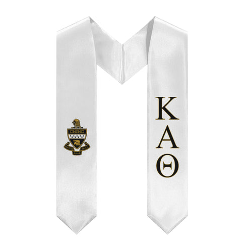 Kappa Alpha Theta Graduation Stole With Crest - White, Black & Gold