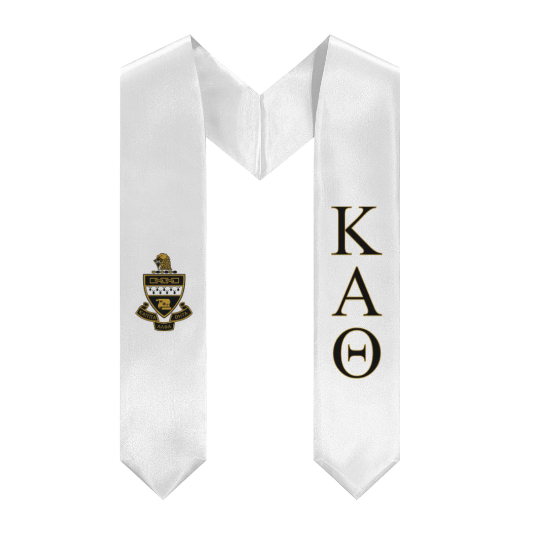Kappa Alpha Theta Graduation Stole With Crest - White, Black & Gold