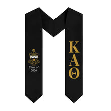 Load image into Gallery viewer, Kappa Alpha Theta + Crest + Class of 2026 Graduation Stole - Black &amp; Theta Gold - 2
