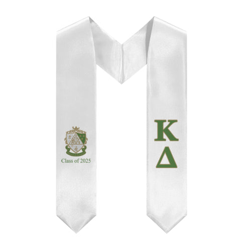 Kappa Delta 2025 Stole + Block Letters + Crest - White, Green & Gold