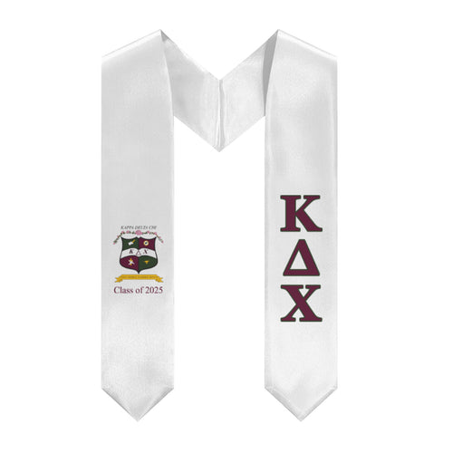 Kappa Delta Chi 2025 Stole + Block Letters + Crest - White, Maroon & Green