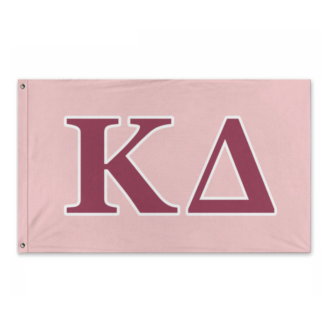 Kappa Delta Wide Block Greek Flag - Blush Pink, Bold Burgundy & White