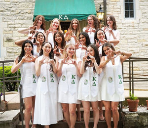 Kappa Delta Stole + Block Letters + Crest - White, Green & Gold - 1