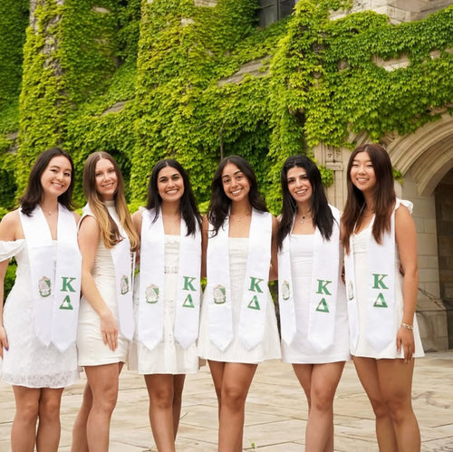 Kappa Delta Stole + Block Letters + Crest - White, Green & Gold - 1