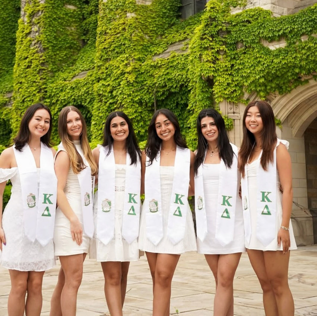 Kappa Delta Stole + Block Letters + Crest - White, Green & Gold - 1