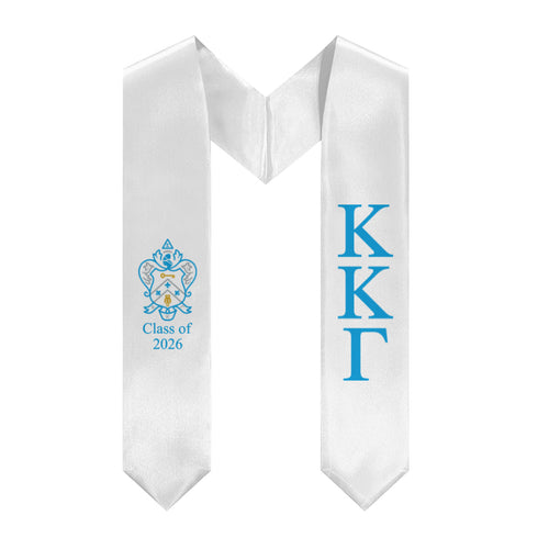 Kappa Kappa Gamma + Crest + Class of 2026 Graduation Stole - White & Gamma Blue