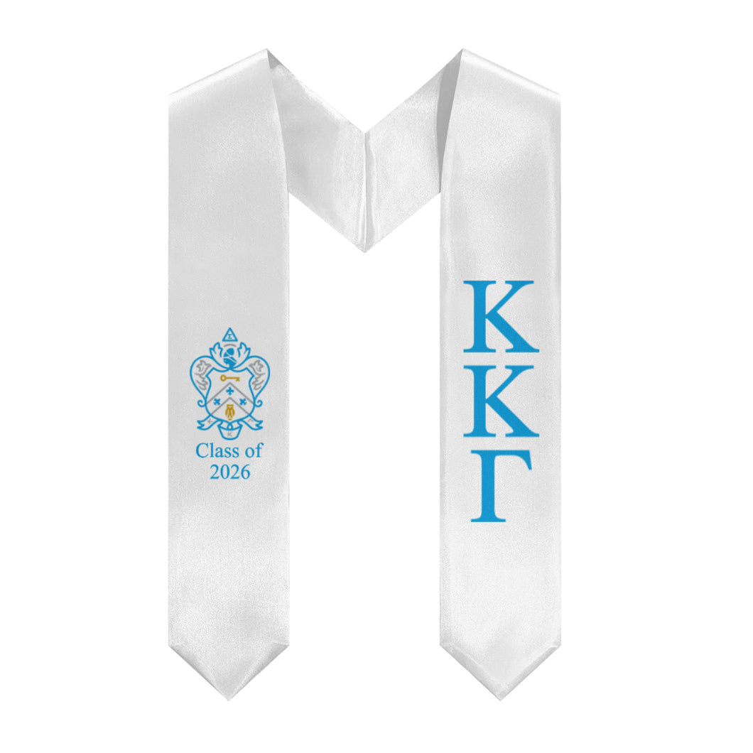 Kappa Kappa Gamma + Crest + Class of 2026 Graduation Stole - White & Gamma Blue