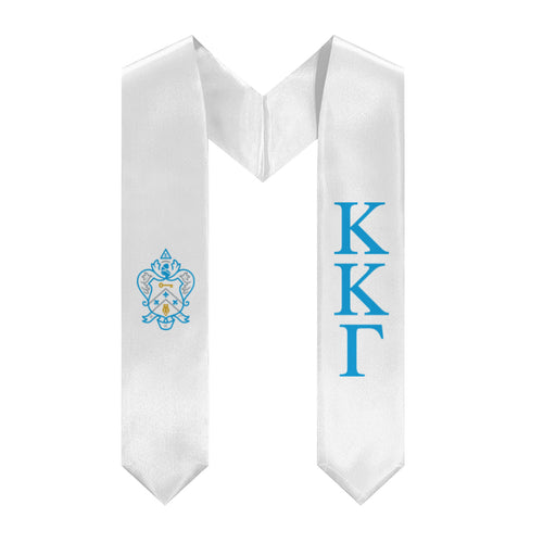 Kappa Kappa Gamma Graduation Stole With Crest - White & Gamma Blue