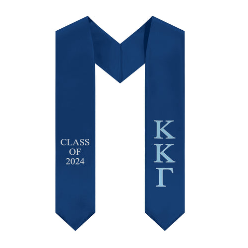 Kappa Kappa Gamma Class of 2024 Sorority Stole - Kappa Blue, Light Blue & White