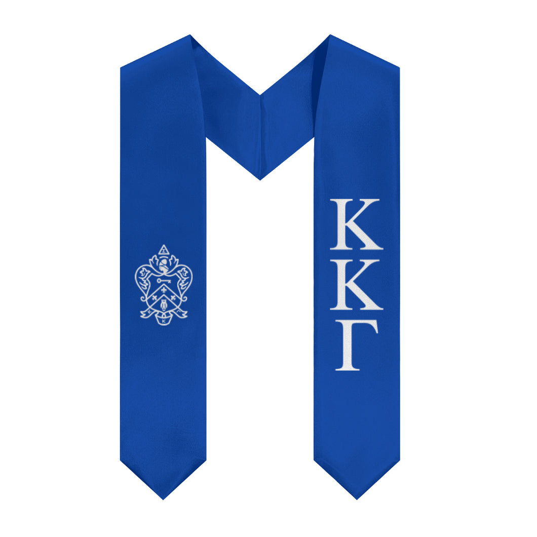 Kappa Kappa Gamma Graduation Stole With Crest - Bright Blue & White