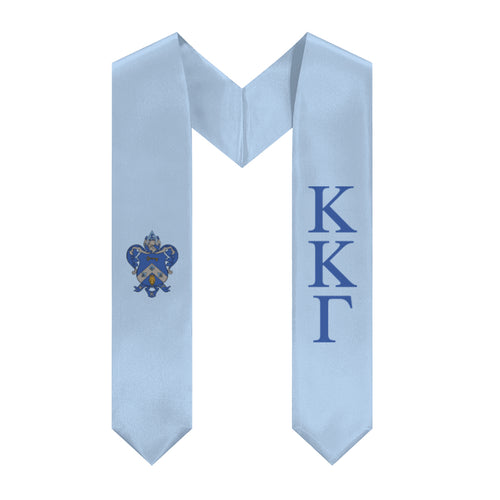 Kappa Kappa Gamma Graduation Stole With Colored Crest - Light Blue & Dark Blue