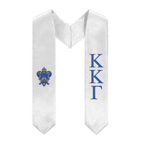 Kappa Kappa Gamma Graduation Stole With Colored Crest - White & Dark Blue