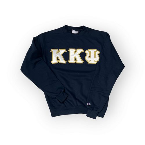 Kappa Kappa Psi Fraternity Letter Sweatshirt - Navy, White & Light Old Gold