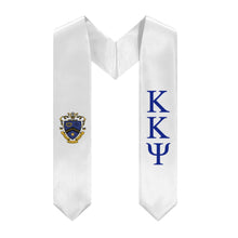 Load image into Gallery viewer, Kappa Kappa Psi Graduation Stole With Colored Crest - White &amp; Blue
