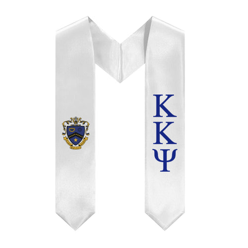 Kappa Kappa Psi Graduation Stole With Colored Crest - White & Blue