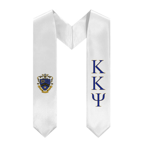 Kappa Kappa Psi Graduation Stole With Crest - White, Blue & Yellow