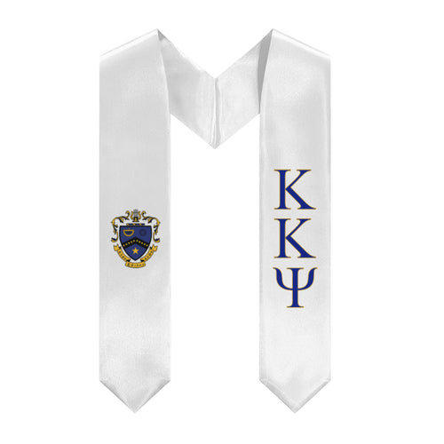 Kappa Kappa Psi Graduation Stole With Crest - White, Blue & Yellow