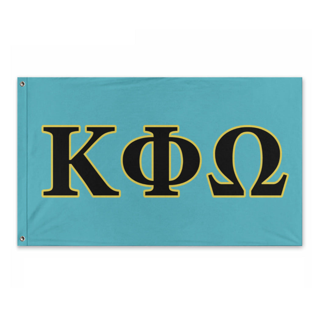 Kappa Phi Omega Wide Block Greek Flag - Turquoise, Black & Yellow