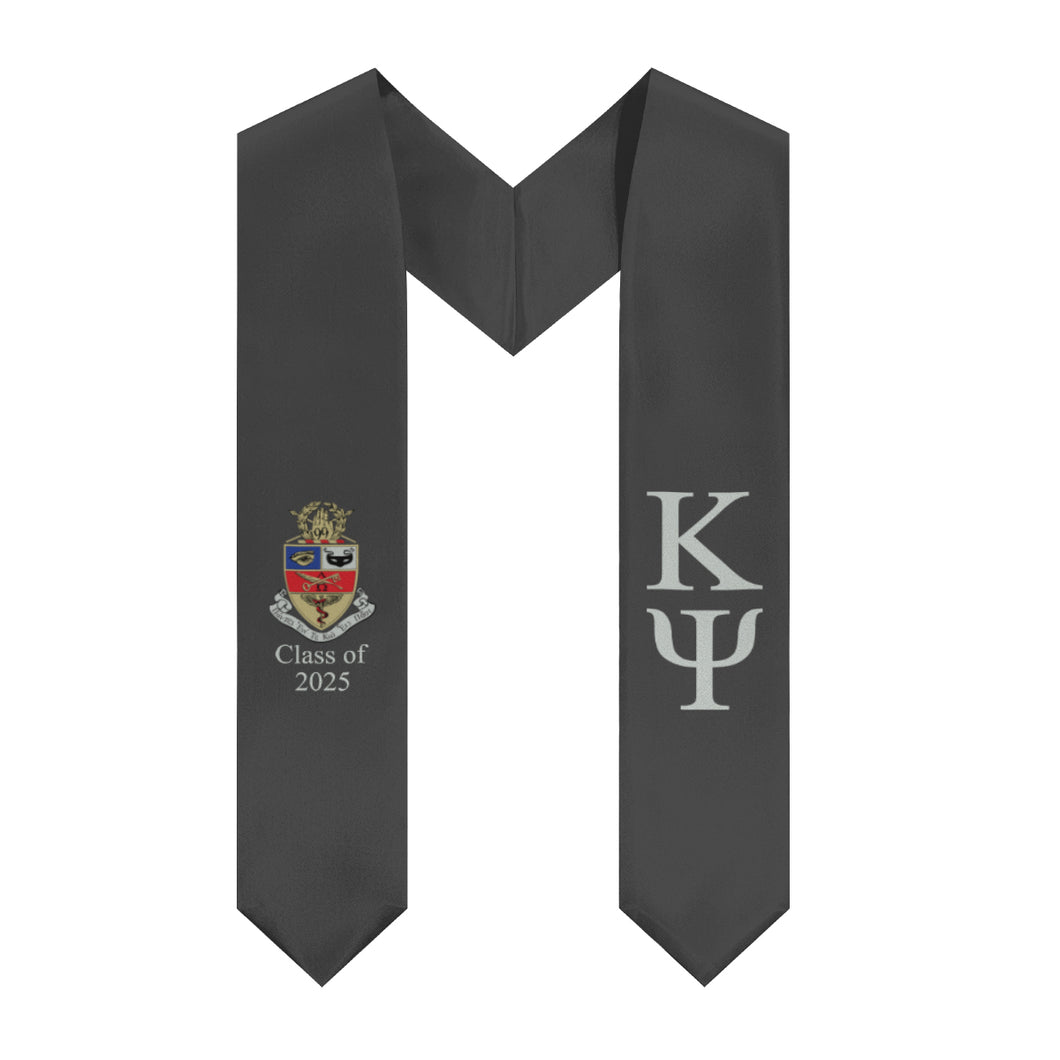 Kappa Psi + Crest + Class of 2025 Graduation Stole - Dark Grey & Silver