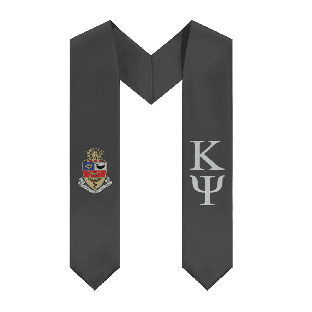 Kappa Psi Graduation Stole With Crest - Dark Grey & Silver