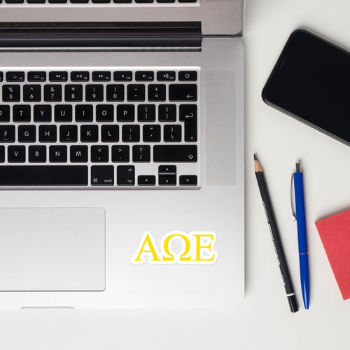 Alpha Omega Epsilon Letters Sticker - Yellow