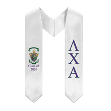 Load image into Gallery viewer, Lambda Chi Alpha + Crest + Class of 2026 Graduation Stole - White, Purple &amp; Green