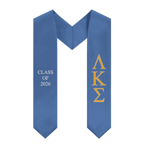 Lambda Kappa Sigma Class of 2026 Sorority Stole - Columbia Blue, Old Gold & White