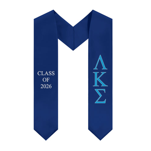 Lambda Kappa Sigma Class of 2026 Sorority Stole - Dark Blue, Light Blue & White