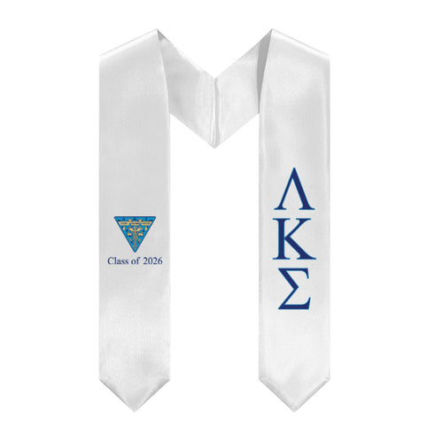 Lambda Kappa Sigma + Crest + Class of 2026 Graduation Stole - White, Dark Blue & Light Blue - 1
