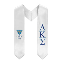 Load image into Gallery viewer, Lambda Kappa Sigma + Crest + Class of 2026 Graduation Stole - White, Dark Blue &amp; Light Blue - 2