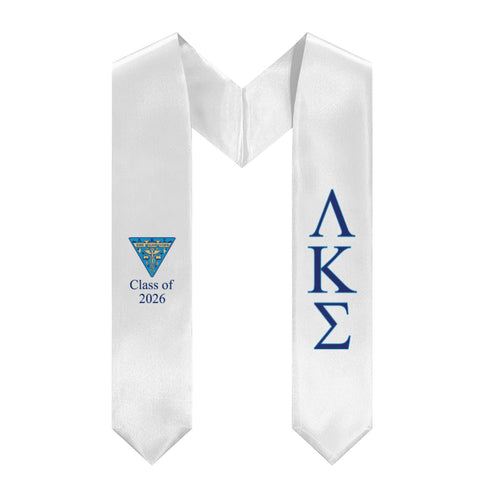 Lambda Kappa Sigma + Crest + Class of 2026 Graduation Stole - White, Dark Blue & Light Blue - 2