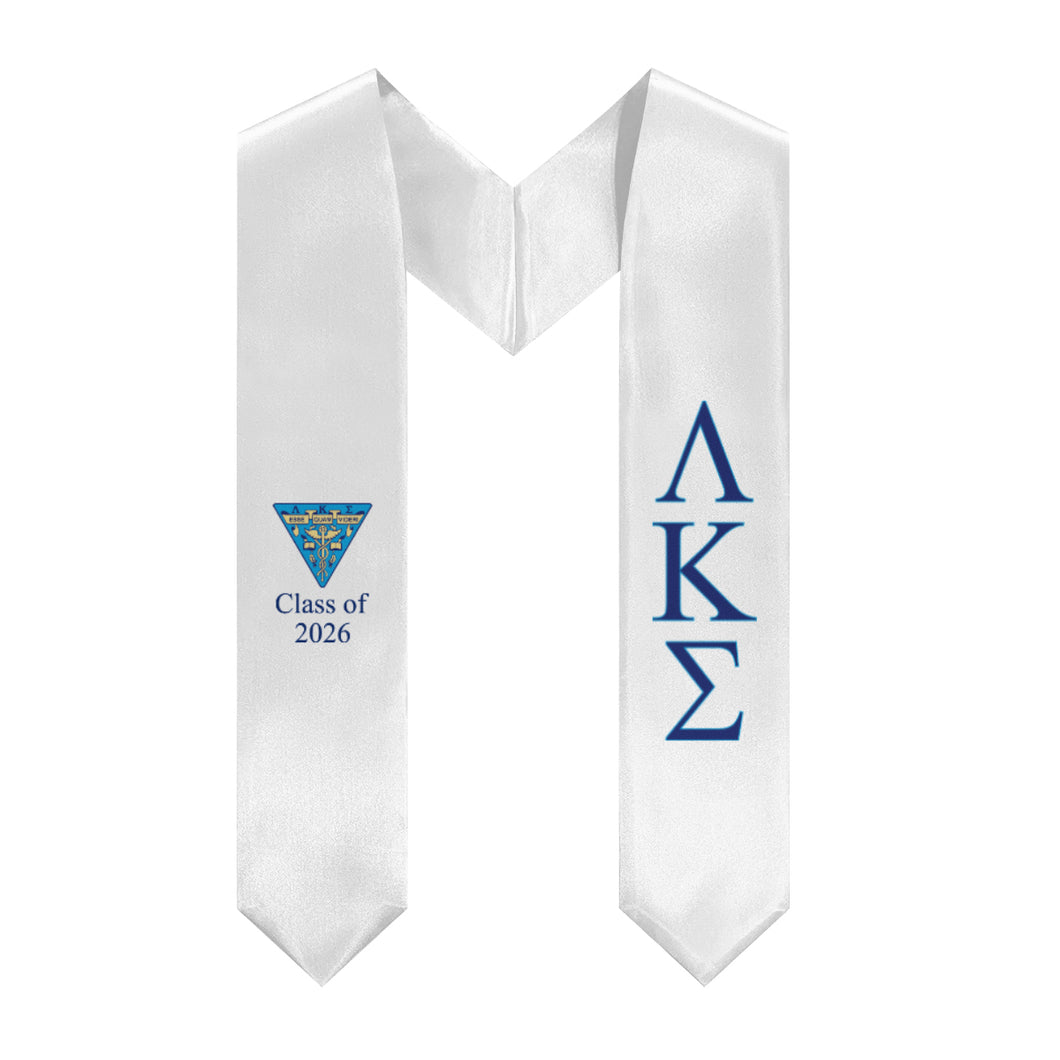 Lambda Kappa Sigma + Crest + Class of 2026 Graduation Stole - White, Dark Blue & Light Blue - 2