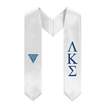 Load image into Gallery viewer, Lambda Kappa Sigma Graduation Stole With Crest - White, Dark Blue &amp; Light Blue