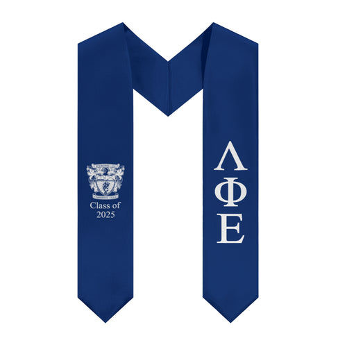 Lambda Phi Epsilon + Crest + Class of 2024 Graduation Stole - Royal Blue & White