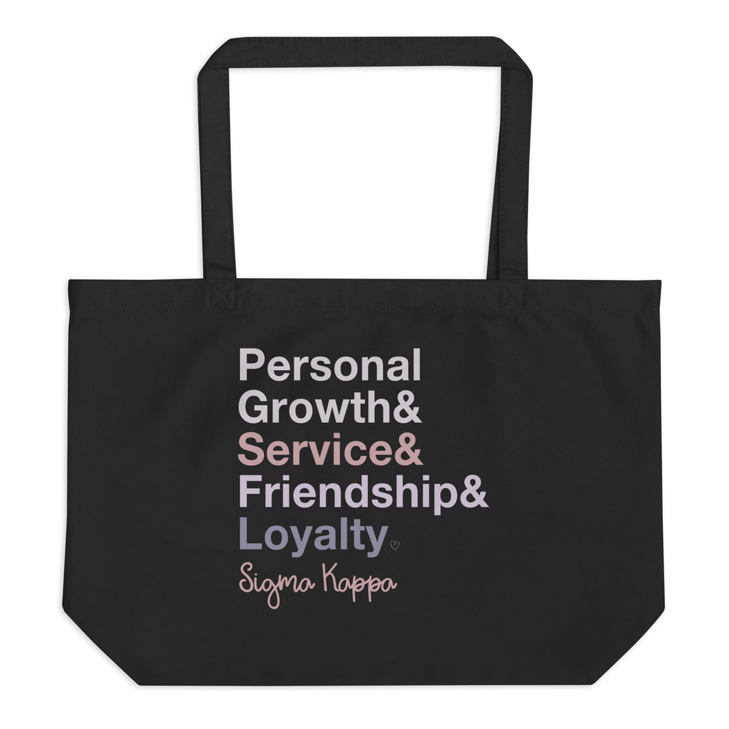 Sigma Kappa Values Large Organic Tote Bag