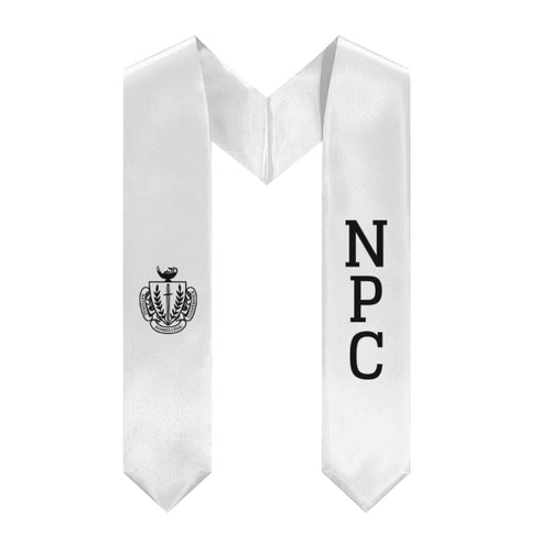 NPC Graduation Stole With Crest - White & Black