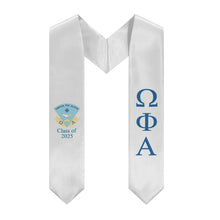 Load image into Gallery viewer, Omega Phi Alpha + Crest + Class of 2025 Graduation Stole - White, Service &amp; Friendship - 2