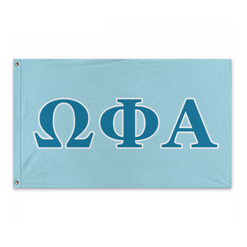 Omega Phi Alpha Wide Block Greek Flag - Friendship, Service & White