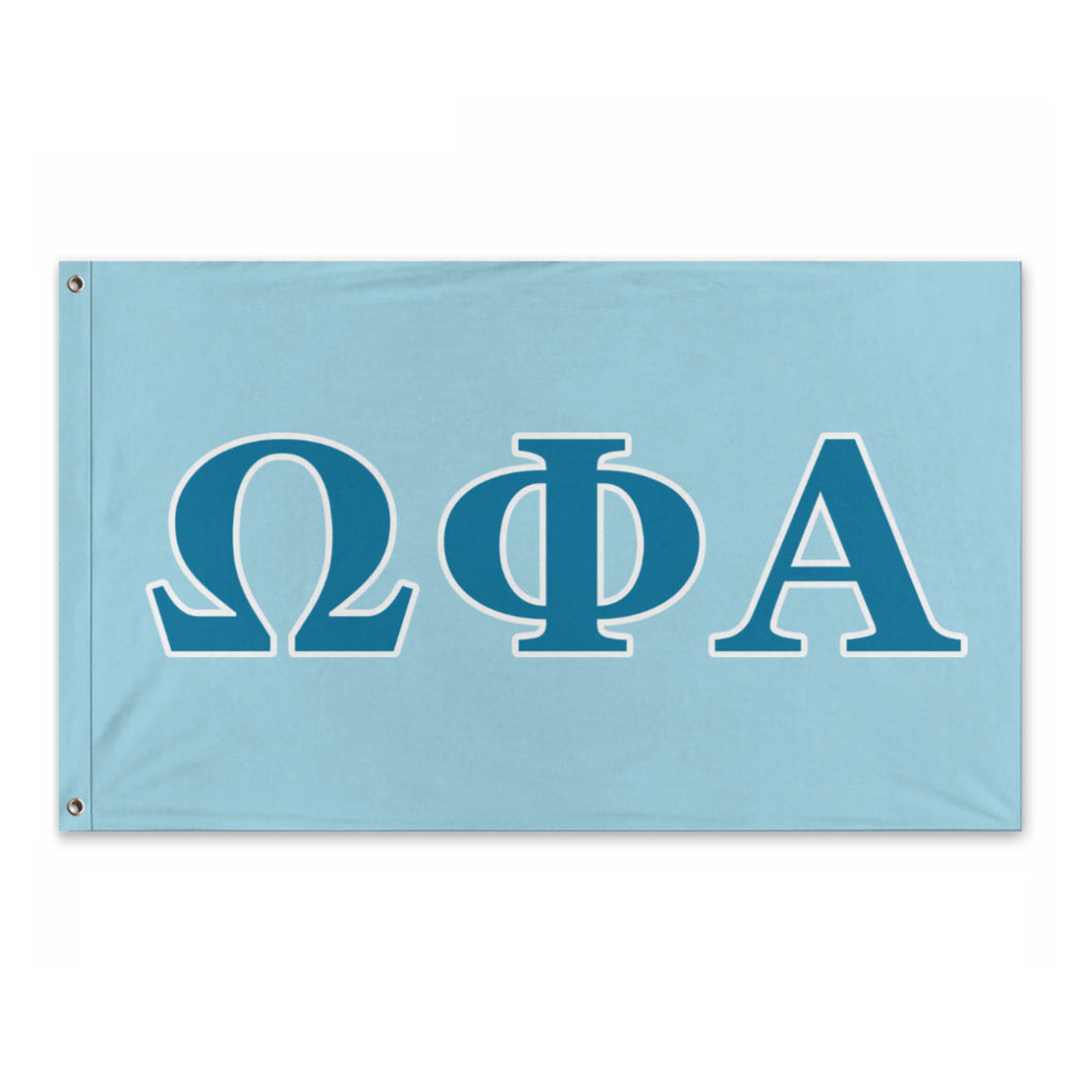Omega Phi Alpha Wide Block Greek Flag - Friendship, Service & White