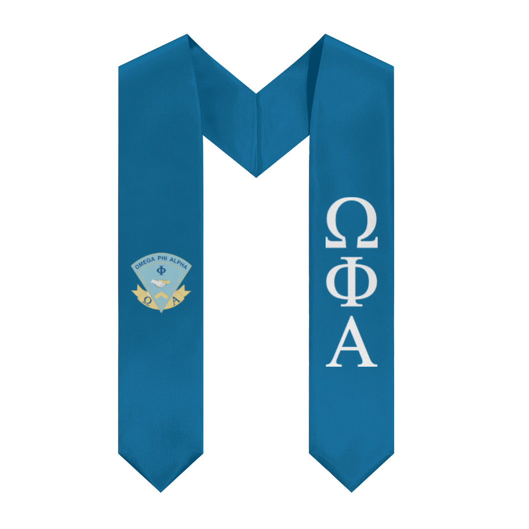 Omega Phi Alpha Graduation Stole With Crest - Service, White & Friendship