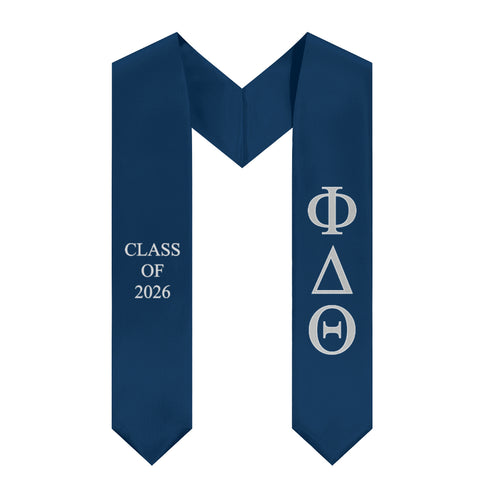 Phi Delta Theta Class of 2026 Fraternity Stole - Dark Blue, Silver & White
