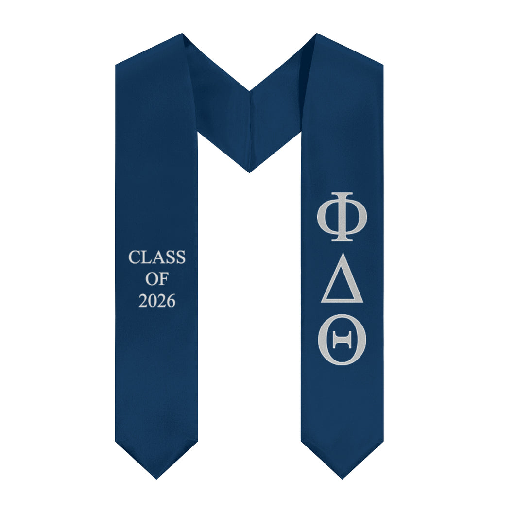 Phi Delta Theta Class of 2026 Fraternity Stole - Dark Blue, Silver & White
