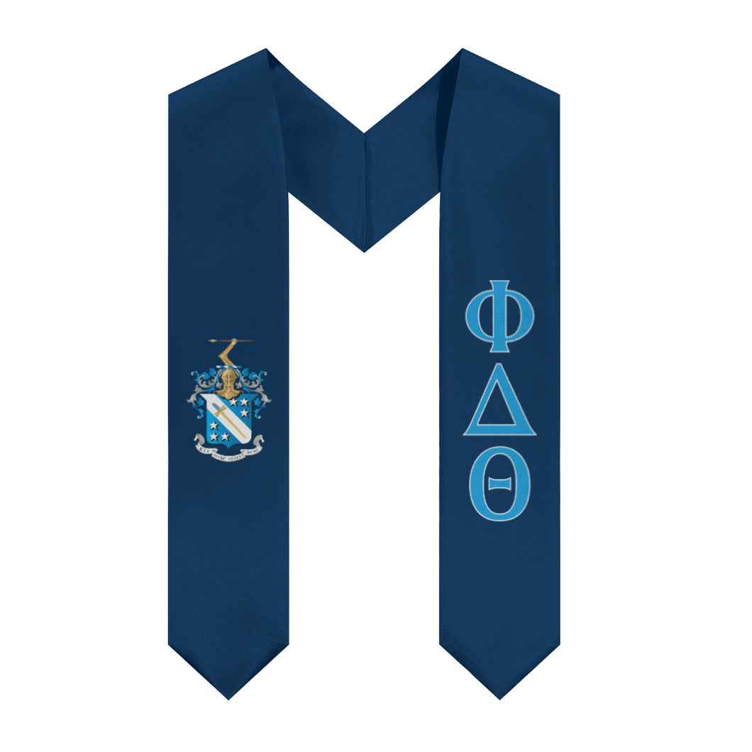 Phi Delta Theta Graduation Stole With Crest - Dark Blue, Azure & White