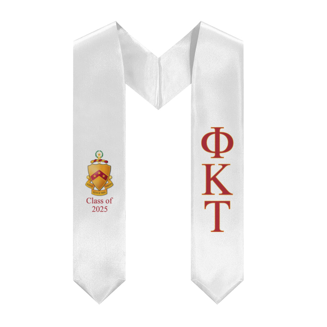 Phi Kappa Tau + Crest + Class of 2025 Graduation Stole - White, Harvard Red & Old Gold